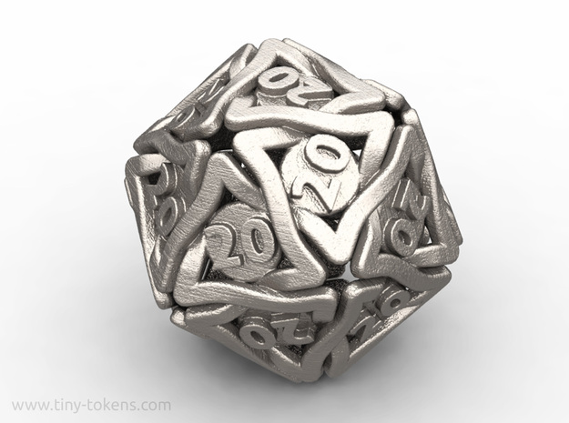 Twined All 20's version - Novelty D20 gaming dice in Polished Bronzed-Silver Steel