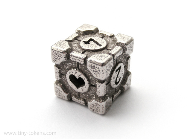 Companion Cube D6 - Portal Dice in Polished Bronzed Silver Steel: Small