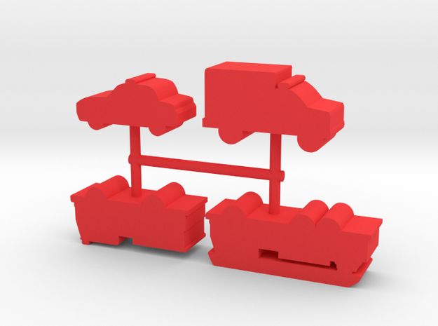 Rescue Vehicle Meeples, mixed, 4-set in Red Processed Versatile Plastic