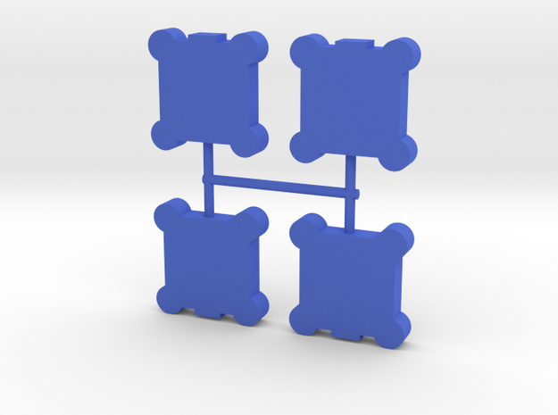 Square Walls Meeple, round towers, 4-set in Blue Processed Versatile Plastic