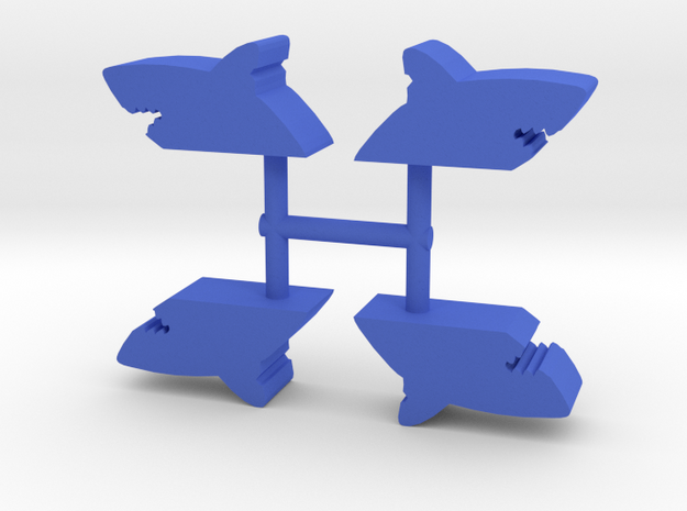 Shark Bite Meeple, 4-set in Blue Processed Versatile Plastic