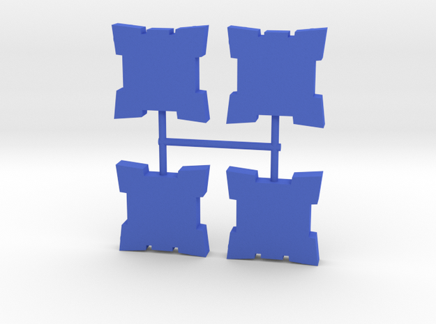 Square Star Fort Walls Meeple, 4-set in Blue Processed Versatile Plastic