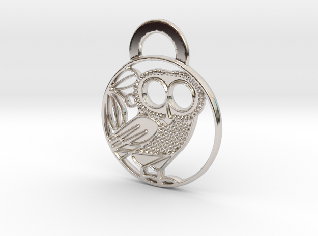 Owl of Athena Pendant in Rhodium Plated Brass
