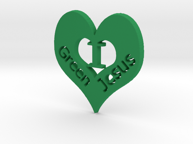 I "heart" Green Jesus Pendant in Green Processed Versatile Plastic