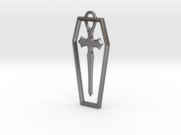 Coffin cross pendant in Polished Nickel Steel