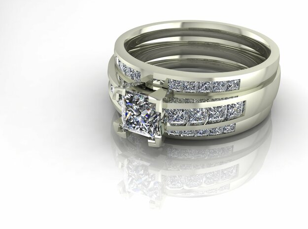 Princess cut channel ring  in Fine Detail Polished Silver