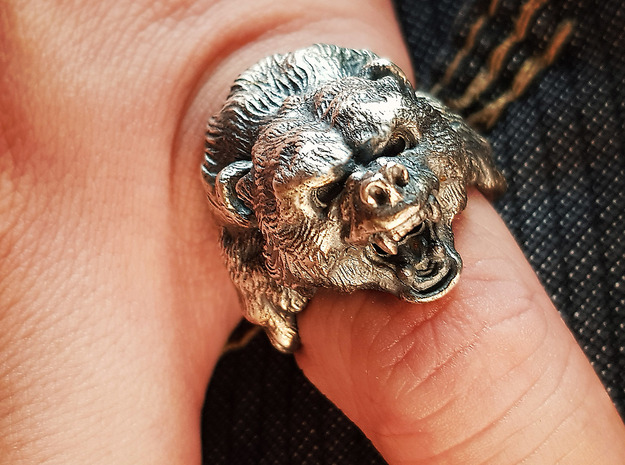 Gizzy Bear | Black Bear | Brown Bear Ring in Antique Silver: 9 / 59