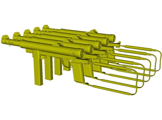 1/24 scale Carl Gustav M-45 submachineguns x 5 in Tan Fine Detail Plastic