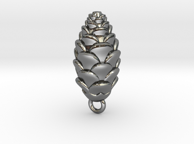 Pine Cone Pendant in Fine Detail Polished Silver