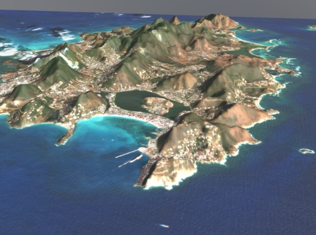 Saint Martin / Sint Maarten Terrain Map in Natural Full Color Sandstone