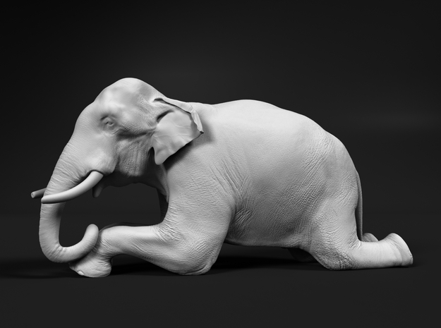 Indian Elephant 1:48 Kneeling Male in White Natural Versatile Plastic