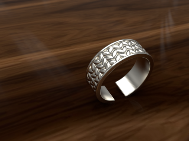 Knitted open ring in Polished Silver