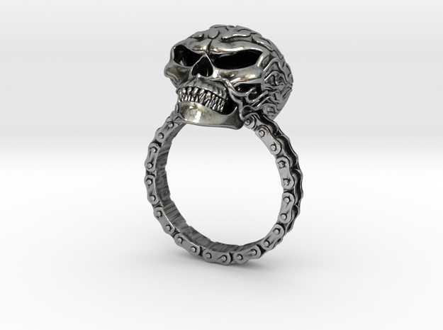 Women's Flaming Skull Ring With Roller Chain