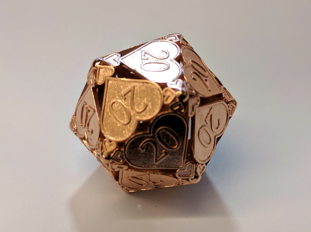 D20 Custom - Hearts (All 20s) in 14k Rose Gold Plated Brass