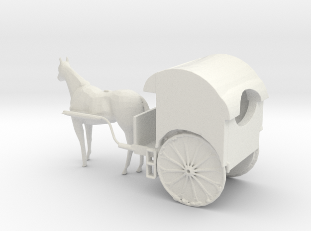 S Scale Horse Drawn Two Wheel Buggy in White Natural Versatile Plastic
