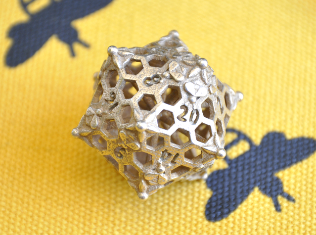 D20 Balanced - Bees in Polished Bronzed-Silver Steel