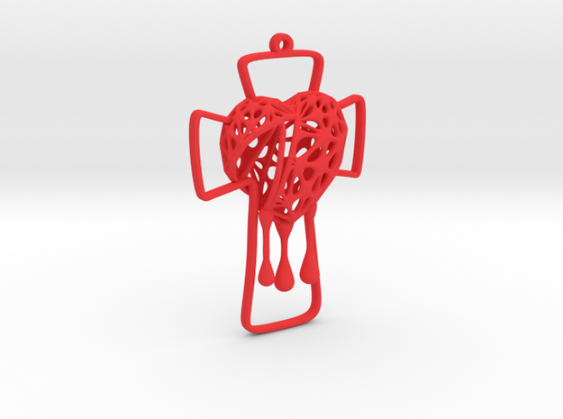 Voronoi Bleeding Heart + Cross Earring (001) in Red Processed Versatile Plastic