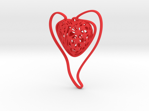 Voronoi Heart + Heart Earring (001) in Red Processed Versatile Plastic