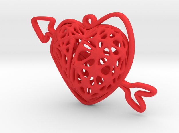 Voronoi Heart + Heart Earring (004) in Red Processed Versatile Plastic