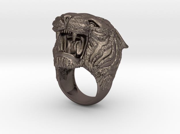 Tiger ring size 13 in Polished Bronzed-Silver Steel