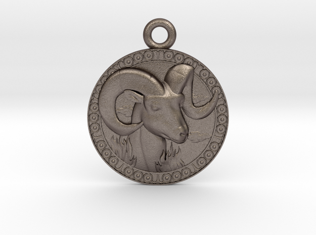 Aries-Zodiac-Medaillon in Polished Bronzed-Silver Steel