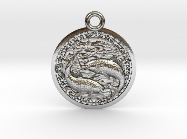 Zodiak Fish-Medaillon in Polished Silver