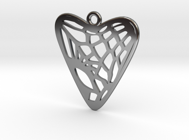 Voronoi Heart Earring (001a) in Fine Detail Polished Silver