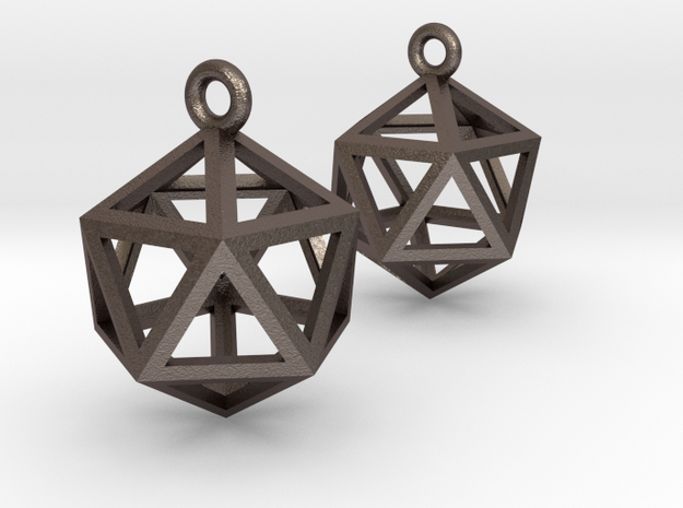 Icosahedron Earrings .5" in Polished Bronzed Silver Steel