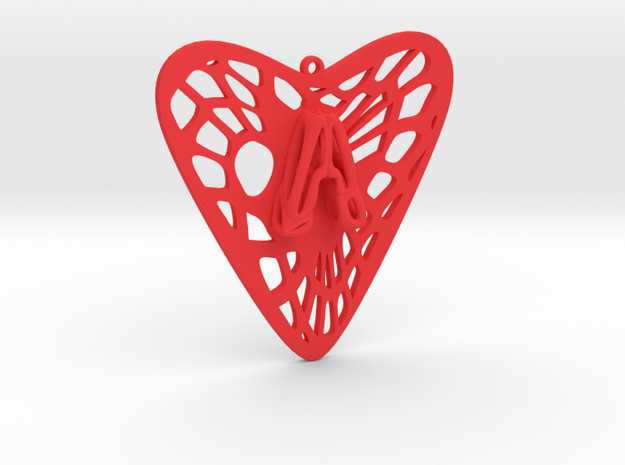 Voronoi Heart+A Earring (001) in Red Processed Versatile Plastic