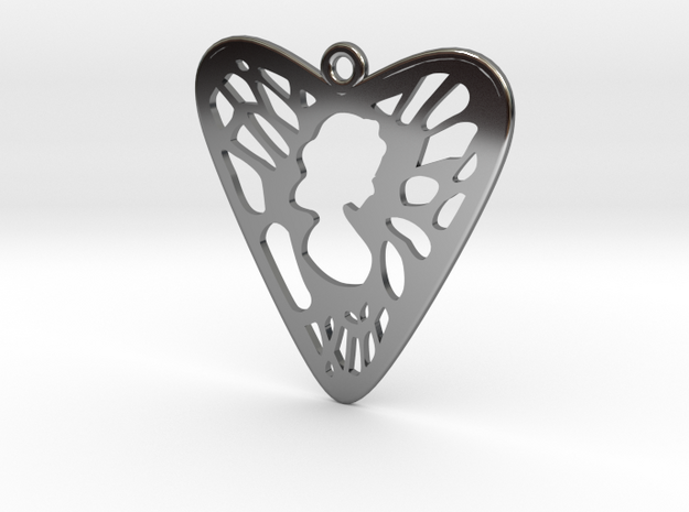 Voronoi Heart+Cartoon Earring (002) in Fine Detail Polished Silver