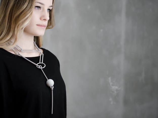 3d printed geometric necklace, wearable art in Gray PA12