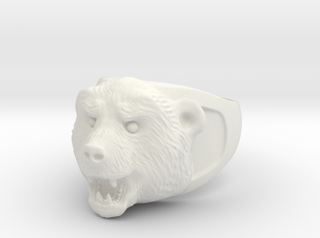 Grizzly bear ring in White Natural Versatile Plastic