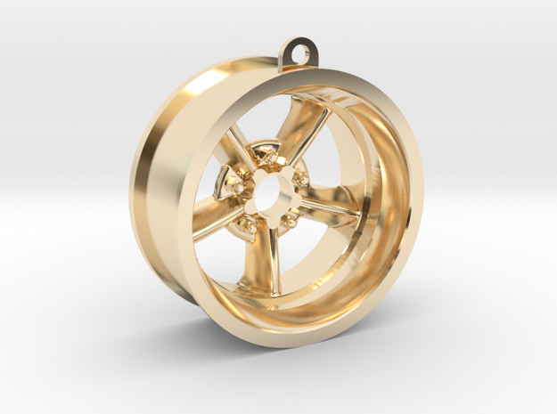 Key Chain American Five Spoke Wheel in 14k Gold Plated Brass
