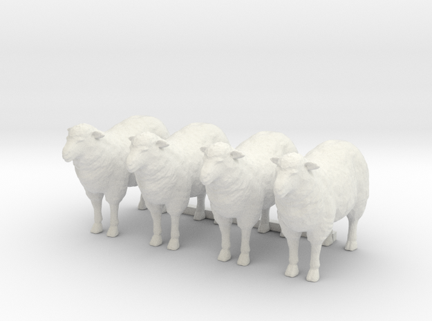 1-20th Scale 4 Sheep in White Natural Versatile Plastic