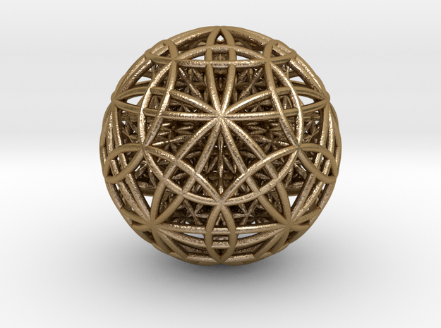 IcosaDodecasphere w/ FOL Stel. Icosahedron 2.5" in Polished Gold Steel