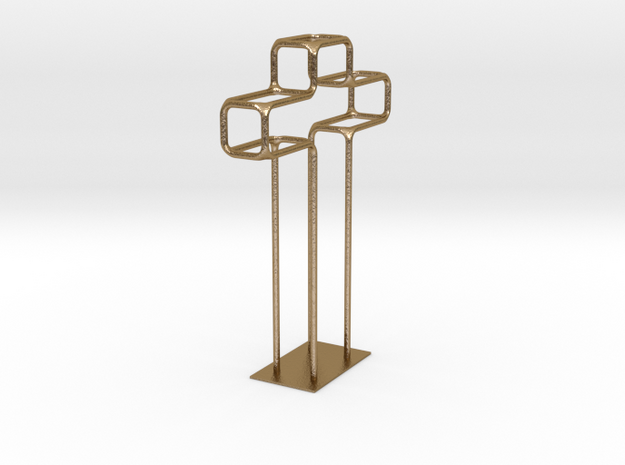 Wire Cross Small Base in Polished Gold Steel