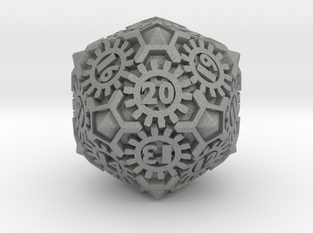Steampunk spindown D20 in Gray PA12