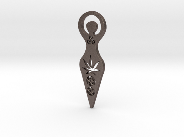 Cannabis Goddess Primitive pendant in Polished Bronzed-Silver Steel
