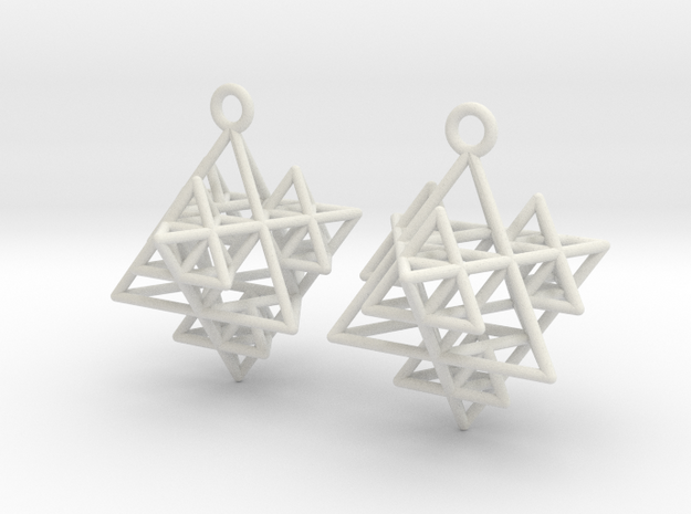 Koch Tetrahedron Earrings in White Natural Versatile Plastic