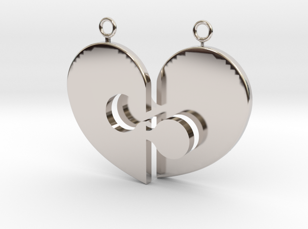 Heart Necklace Halves in Rhodium Plated Brass