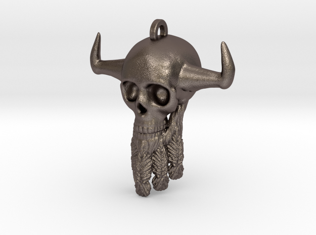 Viking Skull Keychain/Pendant in Polished Bronzed-Silver Steel