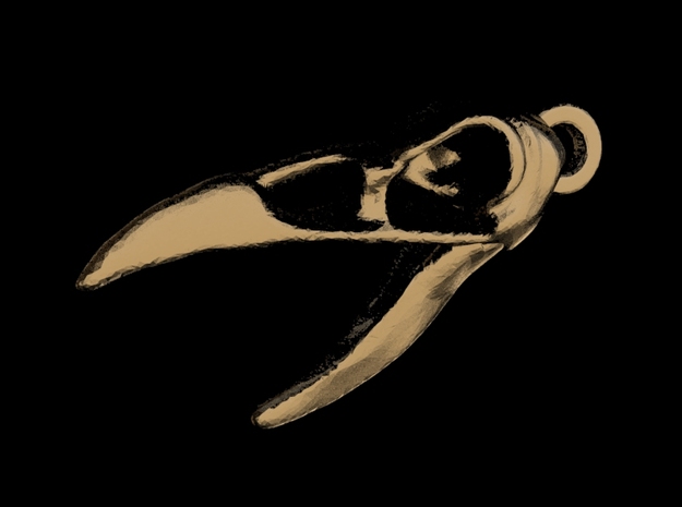 Raven Skull Keychain/Pendant in Polished Gold Steel