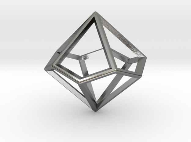 Wireframe Polyhedral Charm D10/Decahedron in Polished Silver