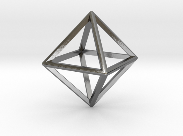 Wireframe Polyhedral Charm D8/Octahedron in Polished Silver