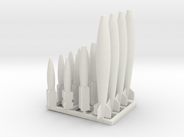 1/72 Scale US Mk 81 Mk 82 Mk 83 Mk 84 bombs in White Natural Versatile Plastic