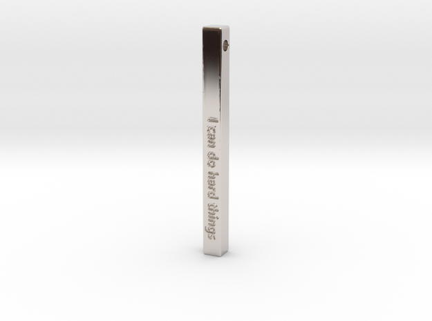 Vertical Bar Customized Pendant "I can do hard" in Rhodium Plated Brass