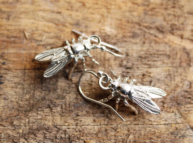 Drosophila Fruit Fly Earrings - Science Jewelry in Natural Silver