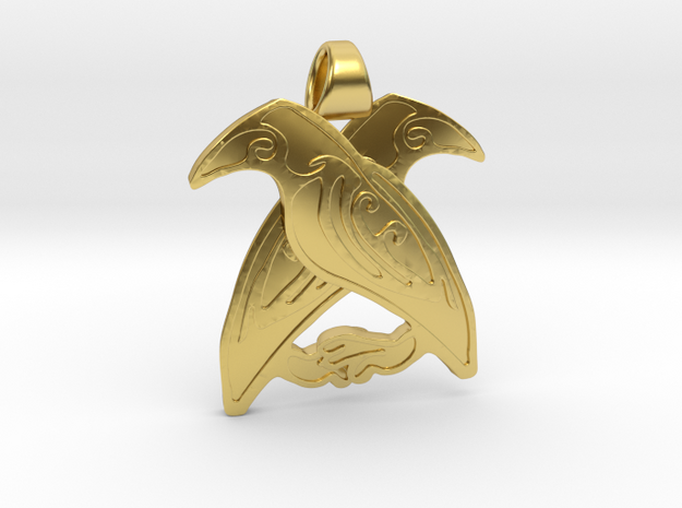 Odin's ravens [pendant] in Polished Brass