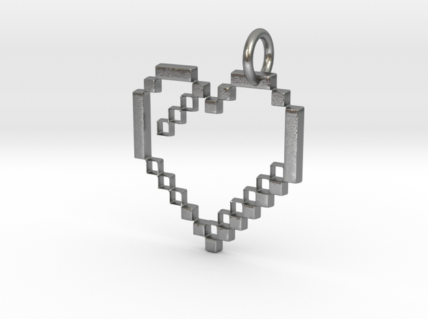 Gold heart pendant geek video game jewelry pixl by in Natural Silver