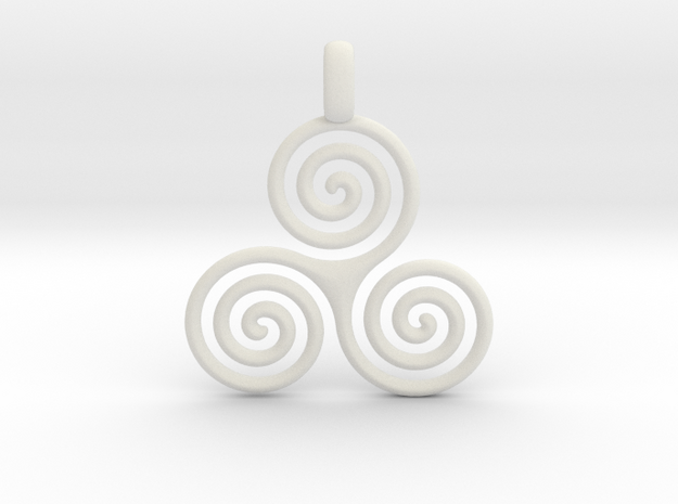 TRIPLE SPIRAL Minimal Symbol Jewelry Pendant  in White Natural Versatile Plastic